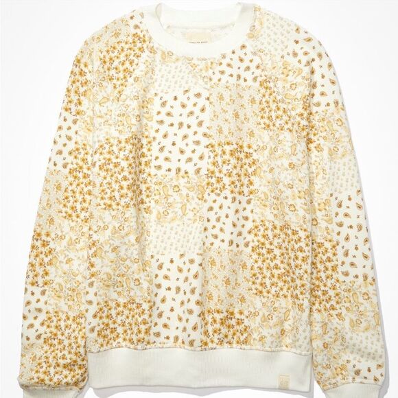 AE XXL Bandana Patchwork White Natural Yellow Print Crewneck Sweatshirt - Picture 4 of 16